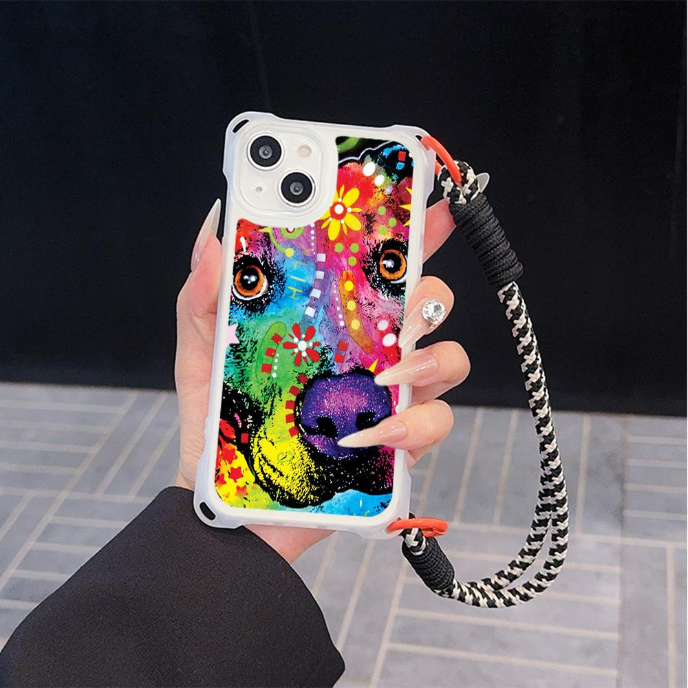 Чехлы для телефонов Ae76 Dog Color Doodle Design Soft для iPhone 16 15 14 13 12 11 Pro Max 8 Plus XR с ремешком на запястье, защитным шнурком для углов, задняя крышка