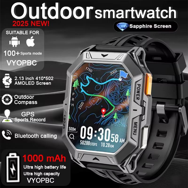 Новые смарт-часы 2025 года, аккумулятор 1000 мАч, 2,13-дюймовый AMOLED-экран, мужские часы, компас, водонепроницаемость 10 АТМ, Bluetooth-звонок, спортивные смарт-часы