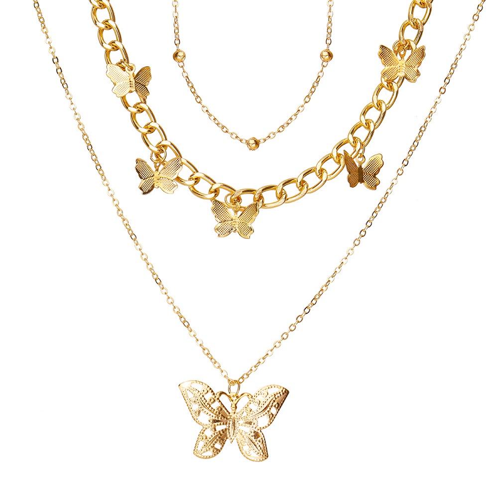 iF ME Модное многослойное золотое ожерелье, кулон с замком и бабочкой, змеей, цепочка, колье, женские ювелирные аксессуары