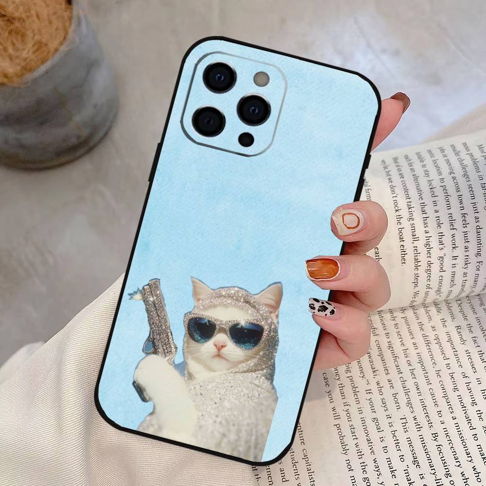 Забавный Милый Чехол для Телефона с Кошкой Для iPhone 17, 16,15,14,13,12,11 Plus,Pro Max, Других Мягкий Черный Чехол