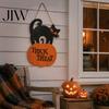 Hanging Decoration for Porch Halloween Wooden Door Sign, Black Cat And Pumpkin Plaque, Rustic Solid Wood Sign Farmhouse Wall Decor Holiday Party