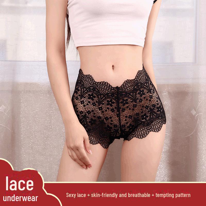 Ladies' Lace Hollow Boxer Briefs - Mid-Waist, Sexy, Breathable, European & American Style