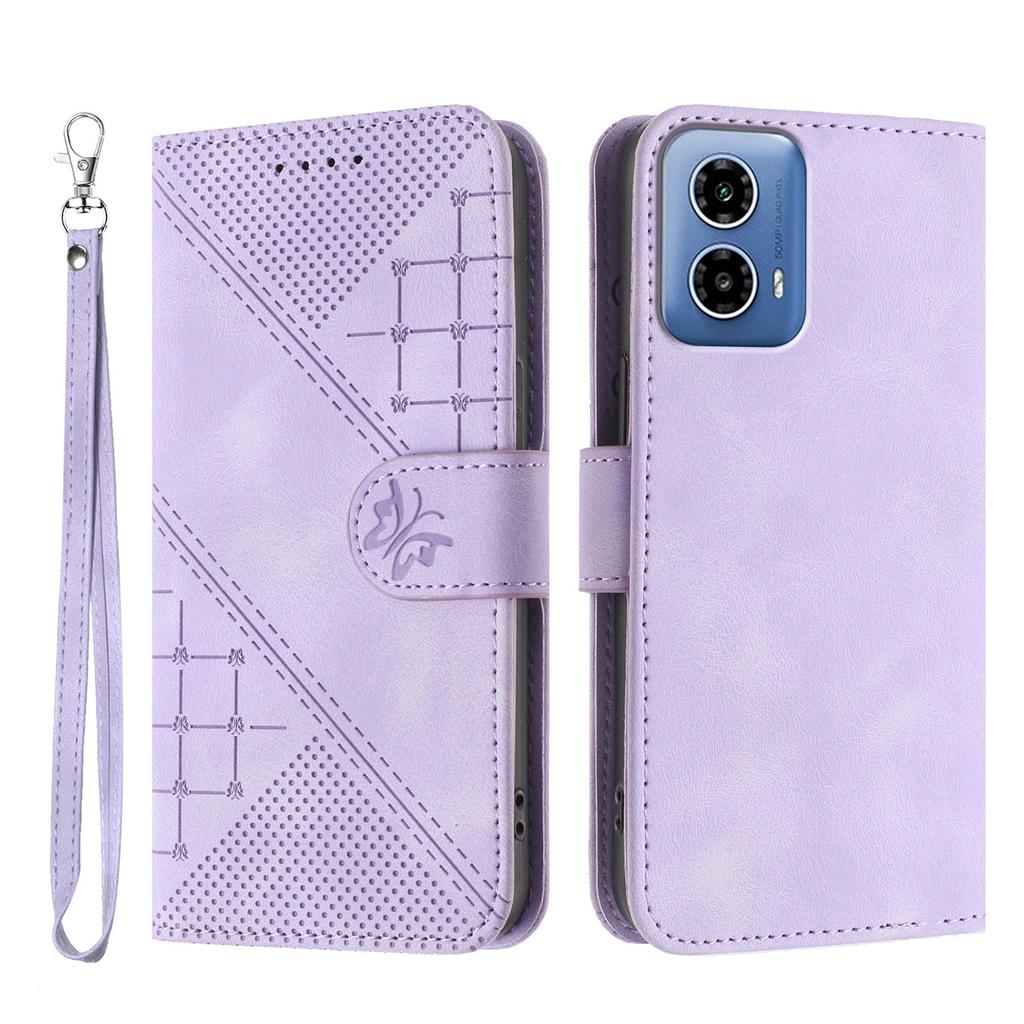 For Motorola Moto G45 5G/Motorola Moto G34 5G Leather Wallet Case Butterfly Flower Imprinted Phone Cover with Strap