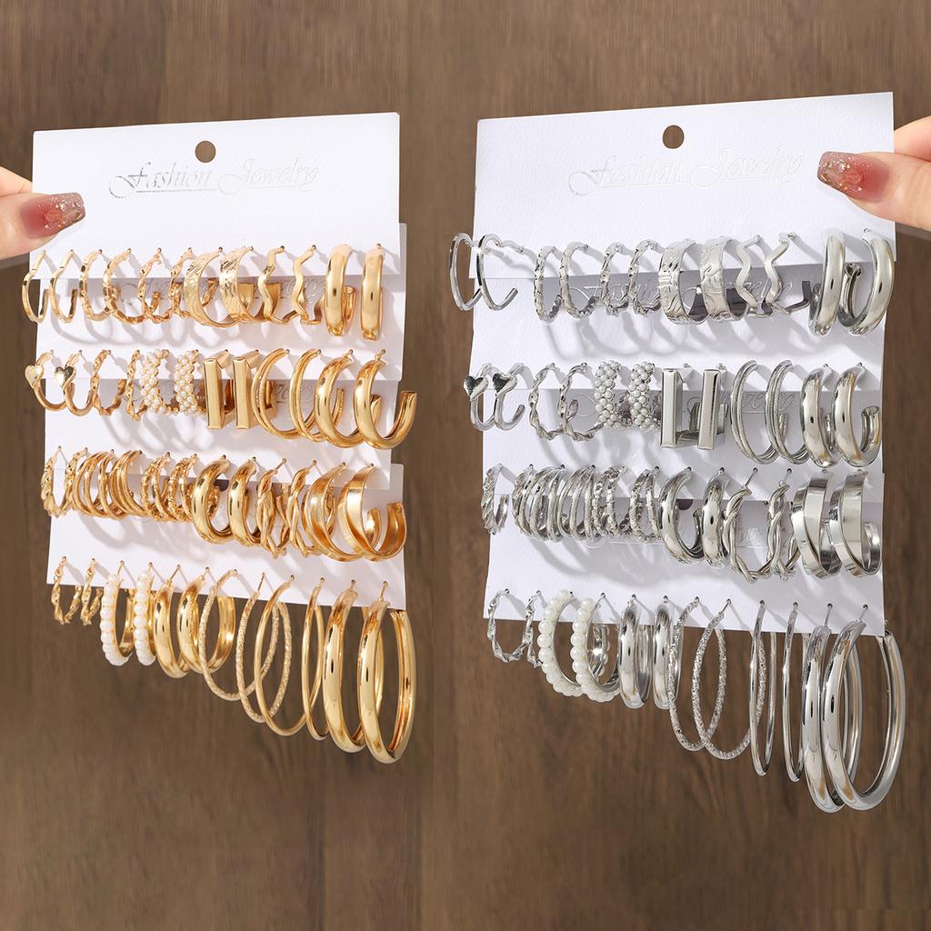 48 шт. Модные креативные гладкие большие круглые серьги-кольца Винтажная эстетика Имитация циркона Серьги Женский шарм Повседневная жизнь Циркон