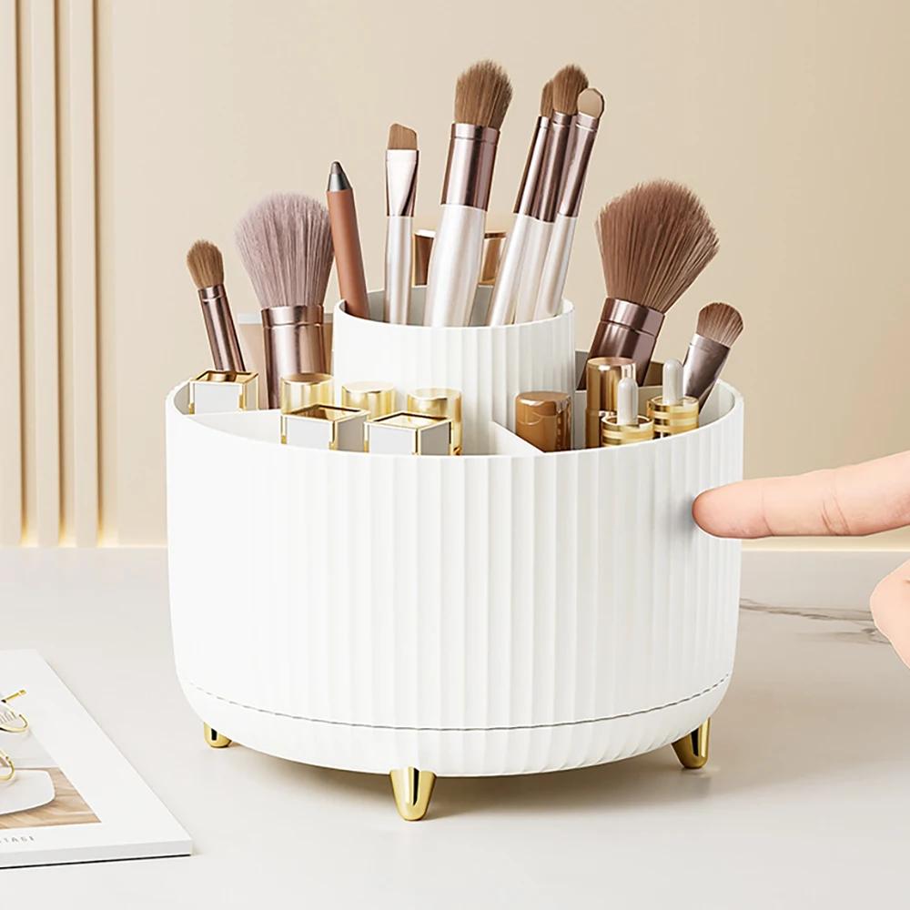 360°Rotating Desktop Makeup Brushes Organizer Cosmetic Storage Box Portable Lipstick Holder Skincare Pen Organizer Stand