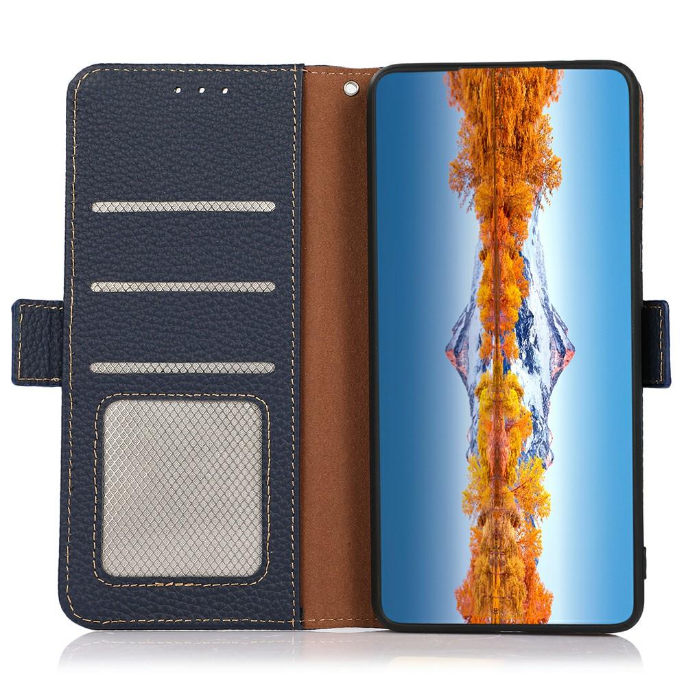 KHAZNEH for iPhone 17 Pro Max Phone Case RFID Blocking Wallet Litchi Texture Genuine Cow Leather Cover