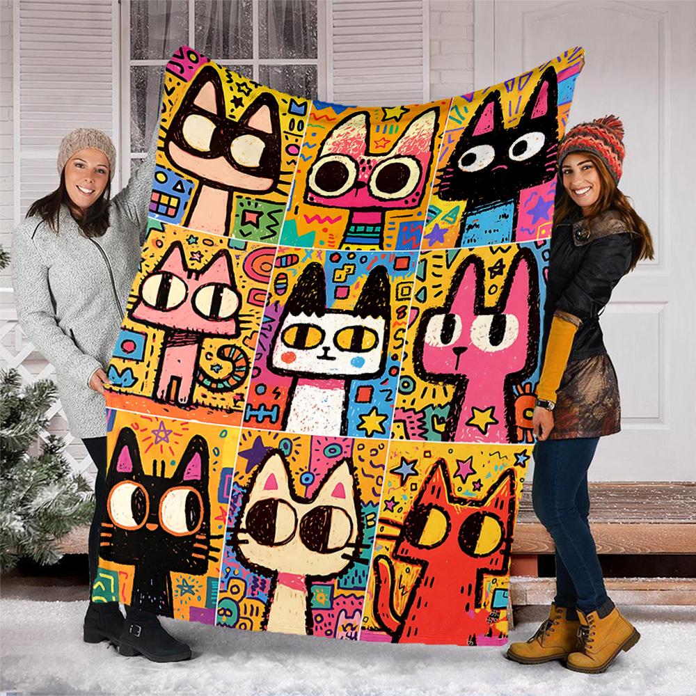 1pc Colorful CatsOutdoor Blanket, Soft And Comfortable Blanket, Casual Warm Outdoor Blanket, Good Birthday Gift yy260328054