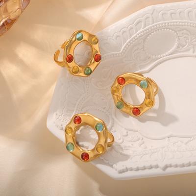Wind Light Luxury Titanium Steel Gold Plated Inkstone Irregular Open Non-Regular Ring Jewelry Women