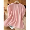 Women Solid Color Ruffle Linen Cotton Shirt Casual Cap Sleeve Breathable Summer Blouse