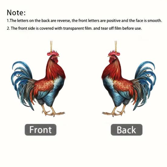 Cartoon Rooster Acrylic Pendant Cute Christmas Tree Hanging Ornament Adorable Xmas Decoration for Cock Lovers Funny Holiday Gift
