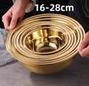Round Stainless Steel Thick Basin Tureen Kitchen Bath Household Vegetable Wash Gold Golden Mixing Bowl Mixed Salad Big Soup Bowl