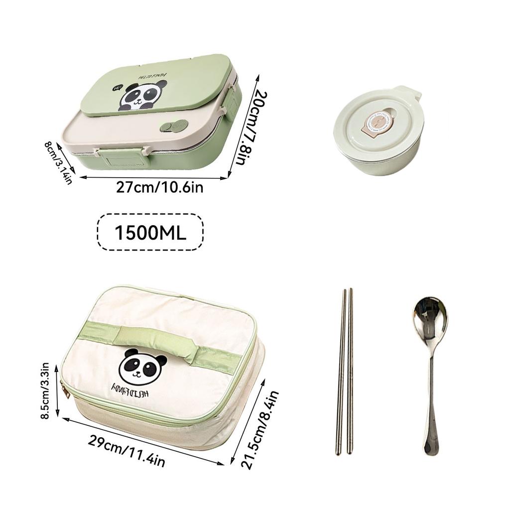 4 Grids Bento Lunch Box With Bowl&Cutlery Microwave 304 Stainless Steel Leak-proof Food Container For Student Adult