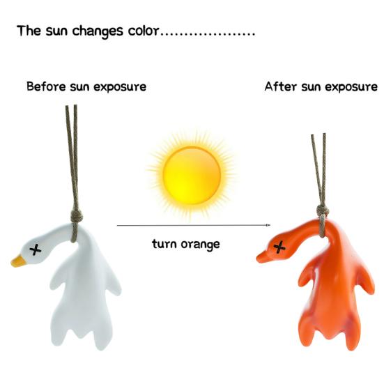 4Pcs Roast Duck Car Pendant Color Changing Duck Swing Ornament UV Temperature Indicator Cute Rearview Mirror Pendant Home Office Decor