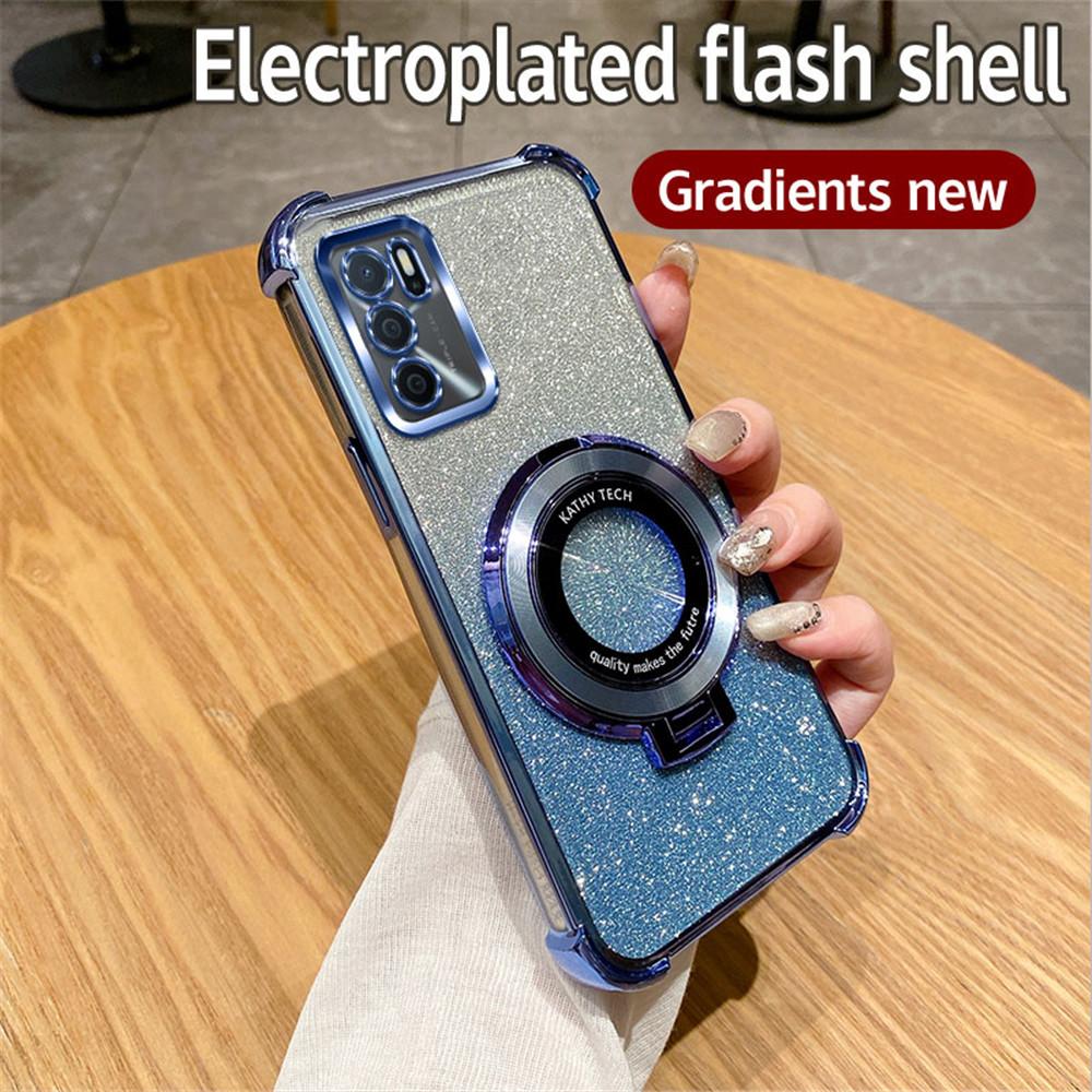 Блестящий противоударный держатель для телефона с покрытием для OPPO A16 A16S A17 A15 A53 A36 A76 A5 A9 2020 A54S A53S Мягкий чехол-подставка