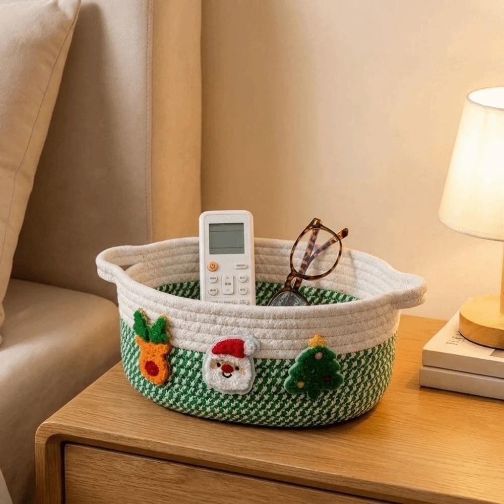 Xmas Theme Christmas Woven Storage Basket Cotton Rope Small Item Storage Bin Desktop
