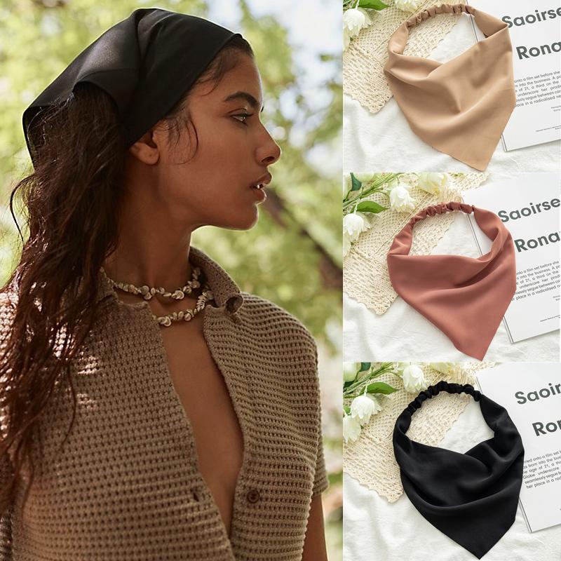 Ruoshui Woman Girls Solid Summer Head Scarf Chiffon Triangle Bandanas Women Elastic Hairband Hair Accessories Headwear Ornaments