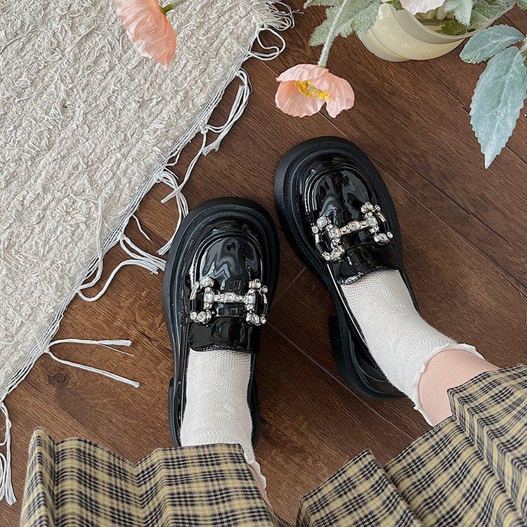 Черные маленькие кожаные туфли женские летние туфли Hundred Matching Shoes толстые туфли Lefou французские туфли на плоской подошве