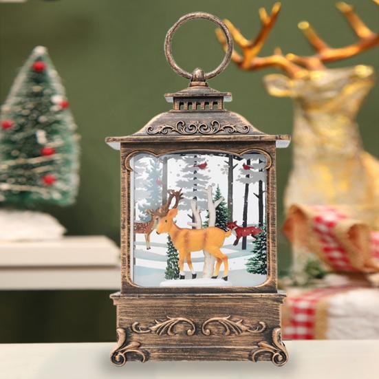 Рождественский фонарь с ретро-рамкой и встроенной елкой, снеговиком, оленем, статуэтка, работающая от батареек, ночник, настольное украшение