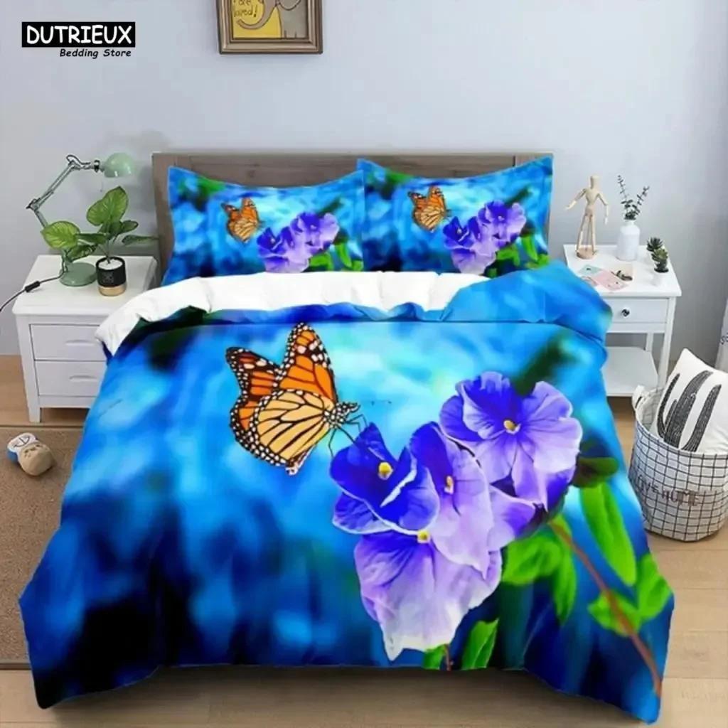 Gold Butterfly Bedding Set Flying Comfortable Duvet Quilt Cover Pillowcase Bedding Set Children Bedroom Decoration Home Textile