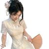 Женское летнее платье-ципао с вышивкой-кисточками – Молодежный китайский стиль с асимметричной талией и длинной юбкой