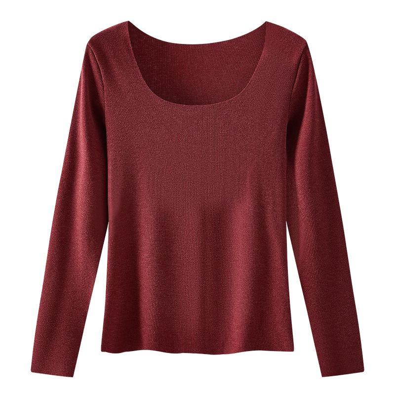 Seamless Women's U-Neck Long Sleeve Base Layer - High Elastic, Skin-Friendly, Slimming Warm Innerwear for Autumn & Winter