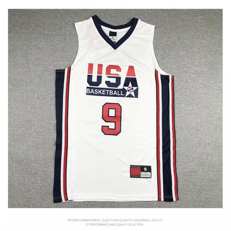 Vintage Embroidered Basketball Jersey Team USA 9 Jordan White Adult Unisex