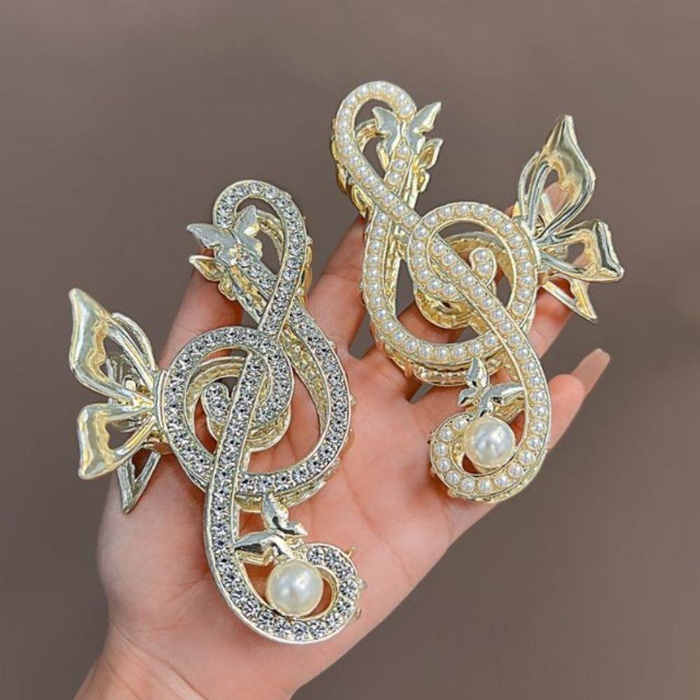 Thick Hair Music Note Claw Clip Rhinestone Shark Clip Luxury Metal Hairpins Women