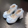 Thick-soled Blue Thick Heel Sweet Cute Japanese Soft Girl Children Cloth Lolita High Heels Waterproof Table Bow Shoes