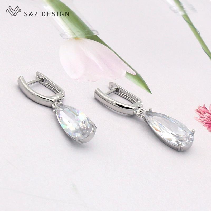 Fashion Long Rose Gold Color Water Drop Cubic Zirconia Dangle Earrings For Women Luxury Wedding Party Jewelry Romantic Gift