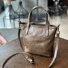 Genuine Leather Handbag Solid Color Pleated Retro Small Bag Women's Shoulder Crossbody Bags