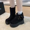 Fashion Shoes for Women 6.5CM Platform Modern Boots Belt Buckle Punk Shoes 2025 Female Suede Leather Motorcycle Boots Mid-Calf Boots