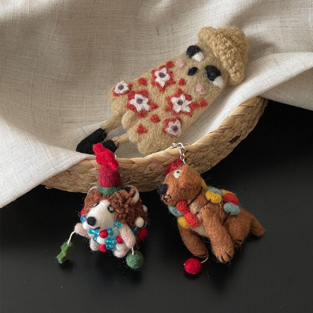 Puppy Wool Felt Animal Pendant Dog Cartoon Keychain Cartoon Rabbit Keyring Couple