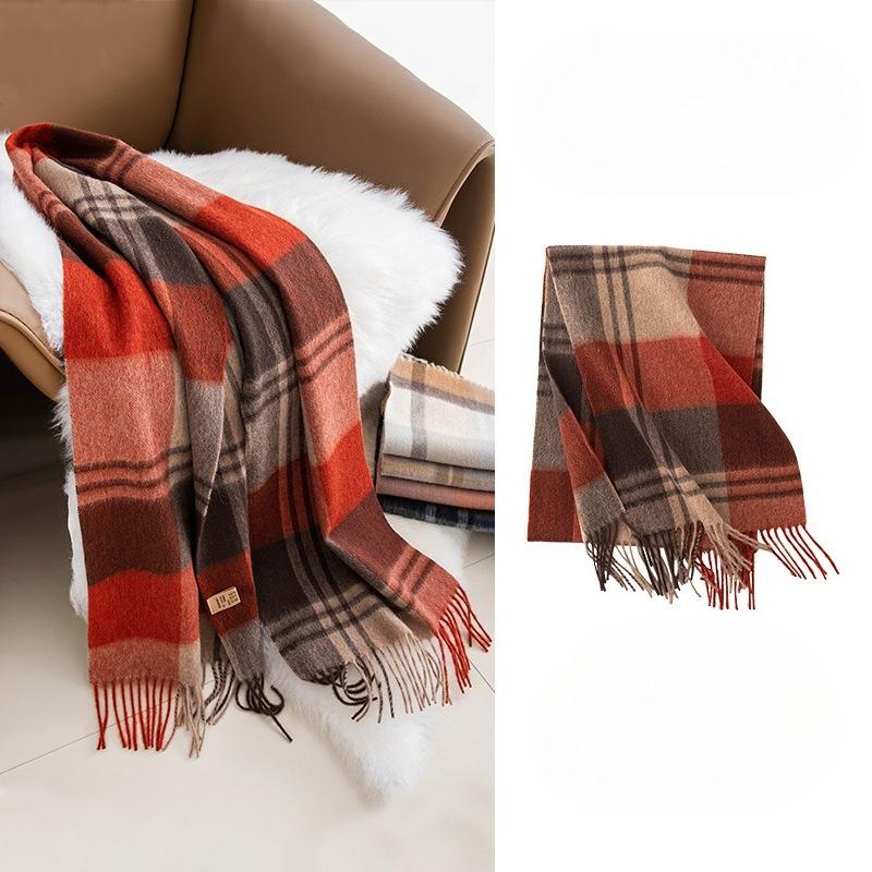 Wool Scarf Unisex Versatile and Soft Autumn and Winter Plaid Shawl Thickened Warm and Long Scarf