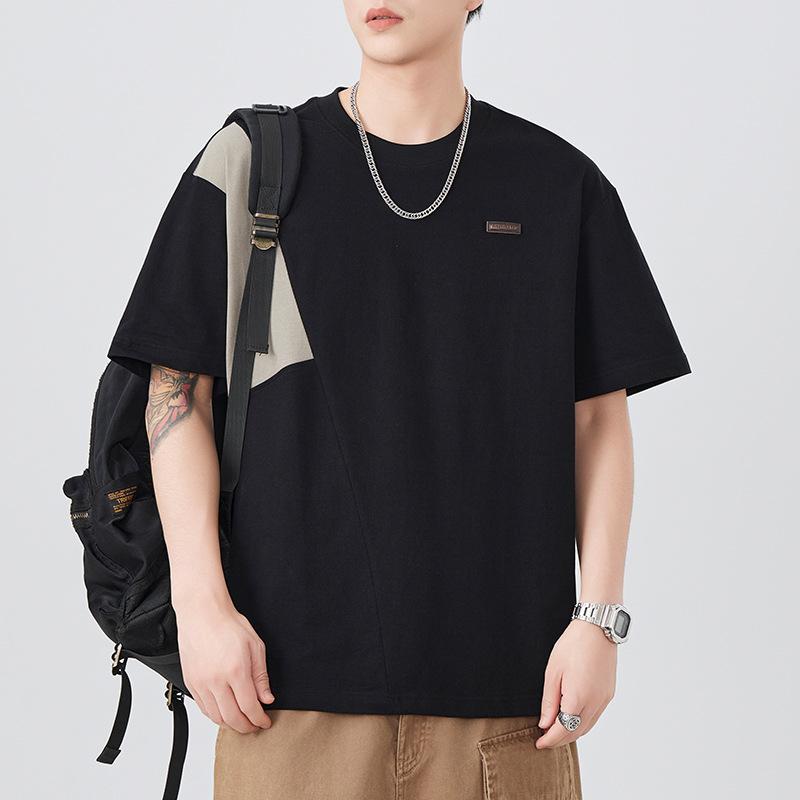 Short-sleeved T-shirt Men's Loose Summer New Embroidered Heavy Round Neck Five-point Sleeve T-shirt