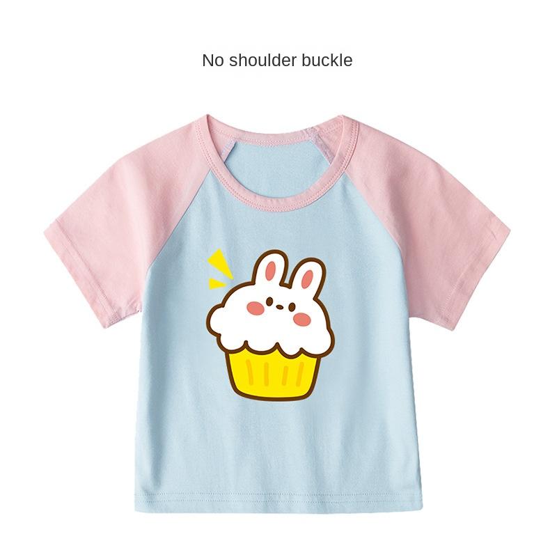 Футболка из чистого хлопка с короткими рукавами для маленьких девочек. Летний тонкий топ с половиной рукавов для маленьких и средних детей 0–5 лет. Летняя одежда.