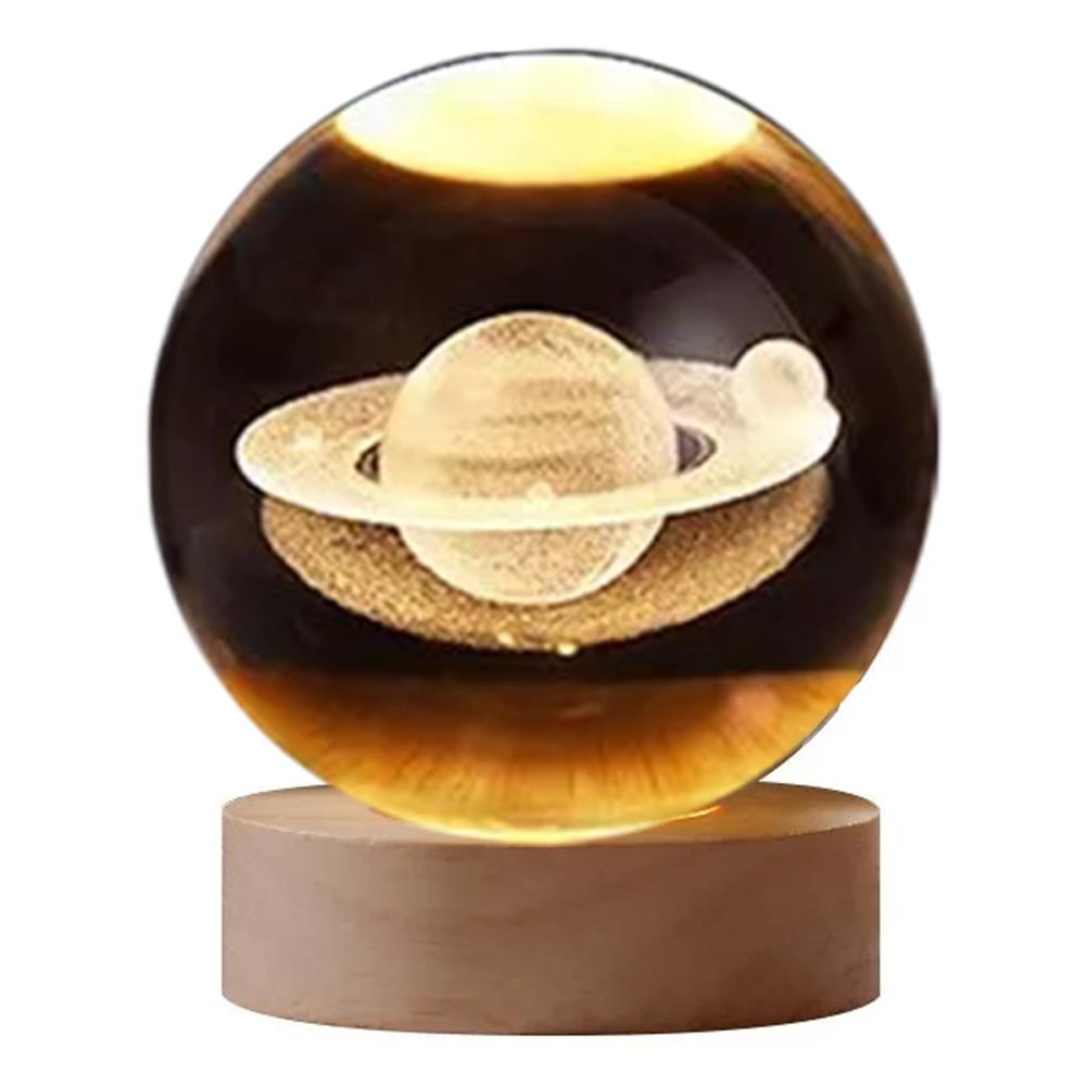 3D Galaxy Crystal Ball Lamp Лазерная гравировка Ночной светильник с деревянной основой для декора спальни,