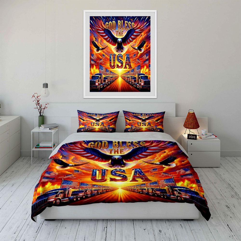 Eagle, trucks, USA flags. Bedding sets Duvet cover sets Duvet covers Pillowcases(1 * Duvet Cover 2 * Pillowcases without duvet insert)