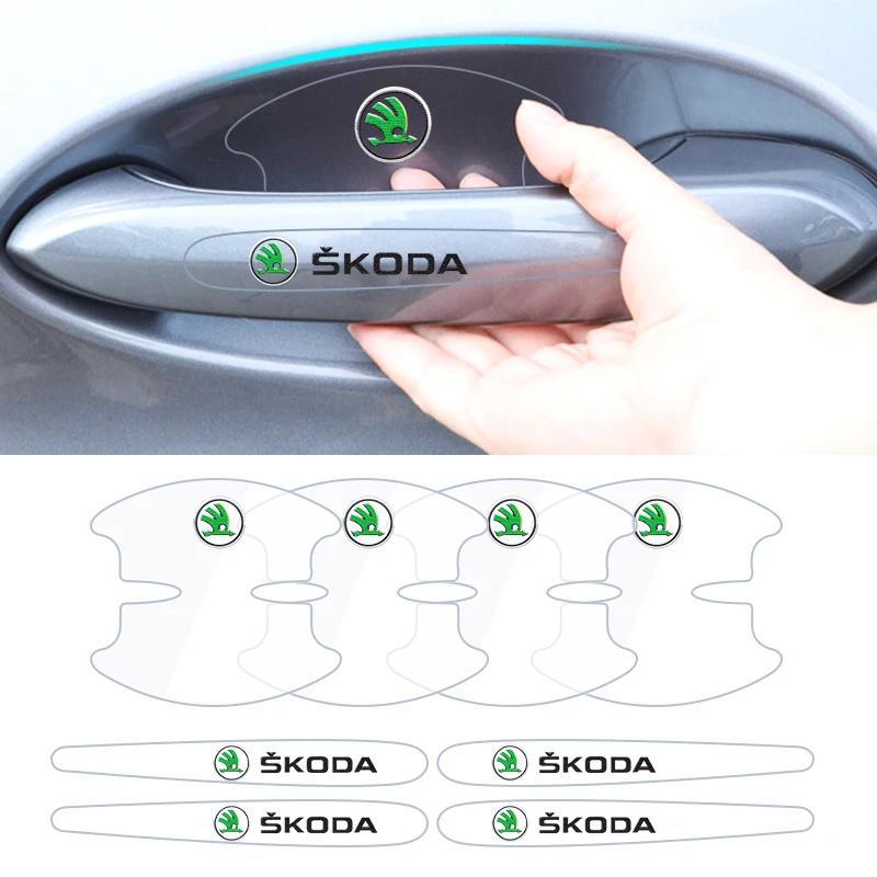 BAUI3 For Skoda Octavia Fabia Superb Karoq Car Door Handle Sticker Racing Sport Protection Decals Door Bowl Film Accessories