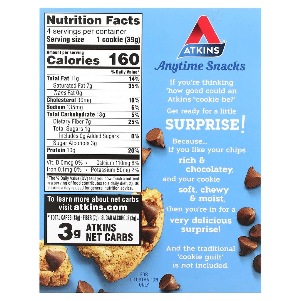 Anytime Snack, Protein Cookies, Chocolate Chips, 4 Cookies, 39G (1.38Oz) Each