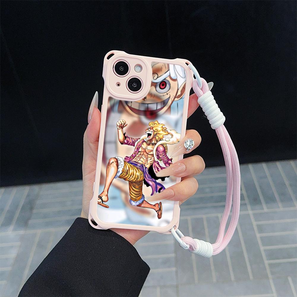 Мягкие чехлы для телефонов Ae92 One Piece Luffy Gear 5 для iPhone 16 15 14 13 12 11 Pro Max 7 8 Plus XR XS с ремешком на запястье, защитным шнурком для углов, задняя крышка