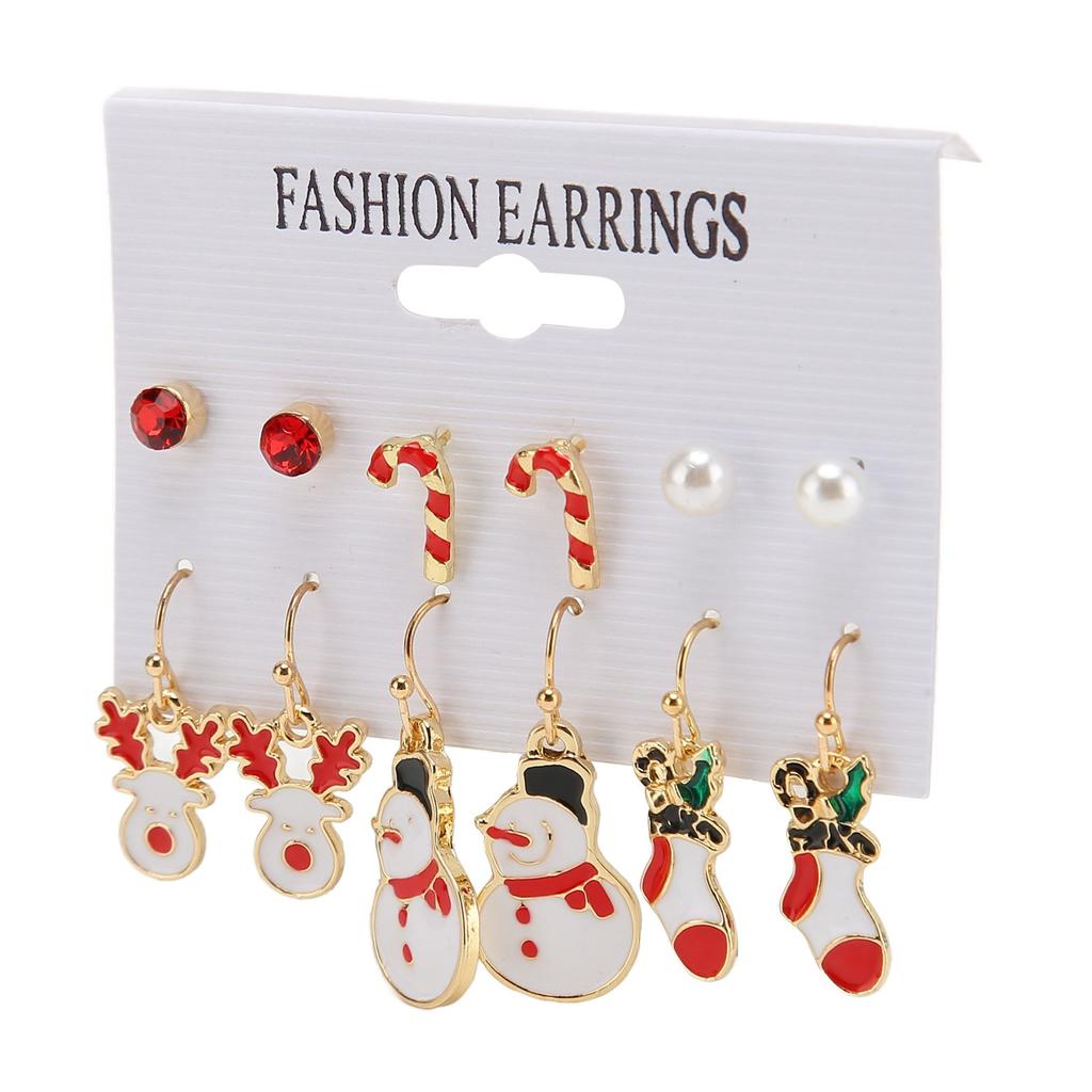 6 Pairs Christmas Earrings Romantic Cheerful Alloy Material Light Weight Decorative Holiday Earrings Jewellery