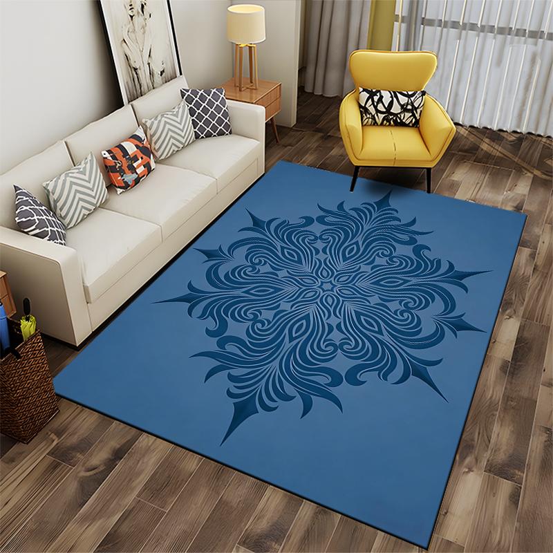 Living Room Carpet with Blue Mandala Pattern, Modern Nordic Style Rug Suitable for use as an anti-slip for living room bedroom sofas
