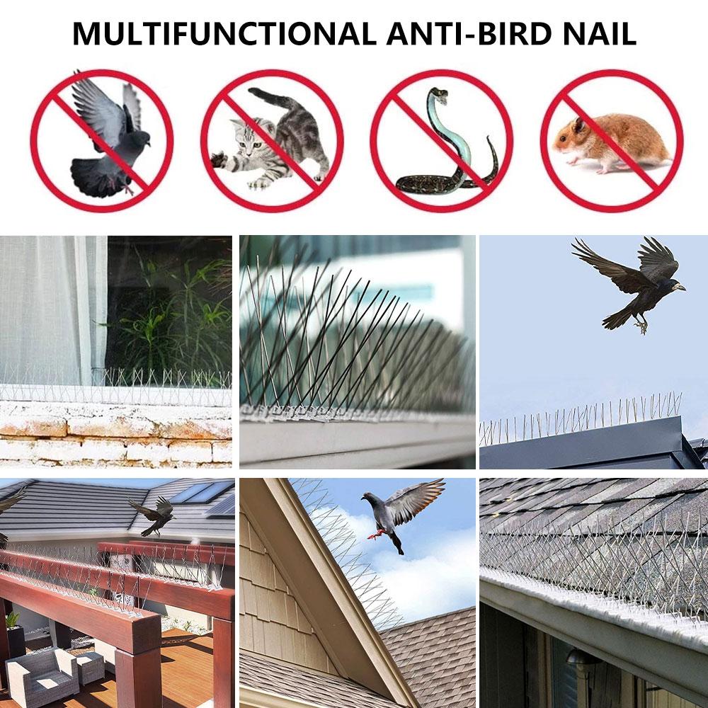 12Pcs Stainless Steel Bird Spikes Anti Bird Fence Pigeon Squirrel Deterrent Repeller Wall Roof Nail Kit Garden Pest Control