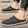 Fashion Slip On Men Casual Shoes Outdoor Walking Comfortable Canvas Slippers Summer Korean Trend Baotou Half Drag Slides Large Size EVA
