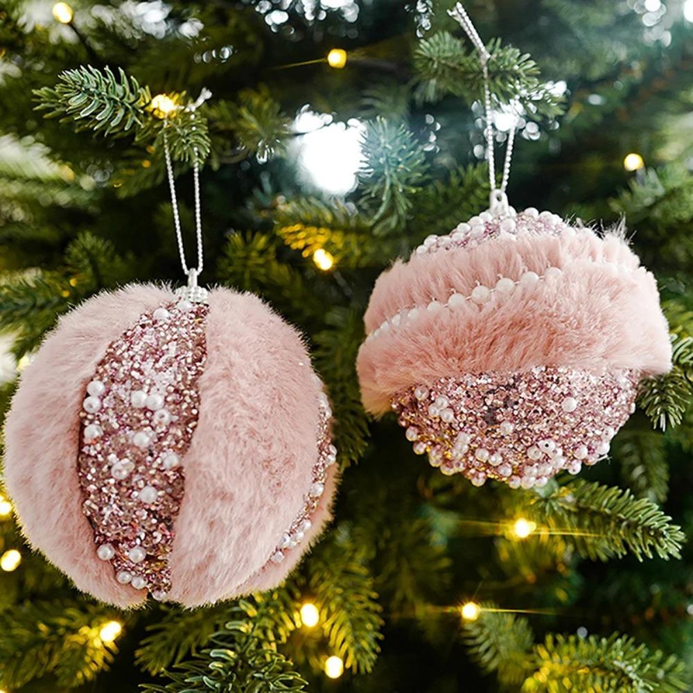 Sequined Pink Christmas Balls 8cm Xmas Tree Pendant Christmas Tree Hanging Ornament  Living Room