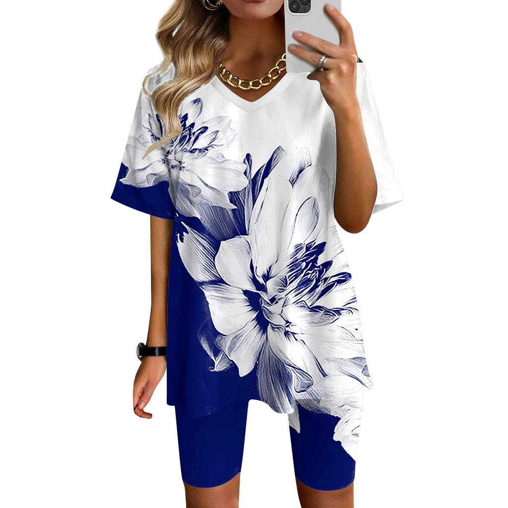 Женская одежда для дома, комплект из двух предметов для женщин, летняя футболка с v-образным вырезом, топы, шорты, спортивный спортивный костюм для тренировок