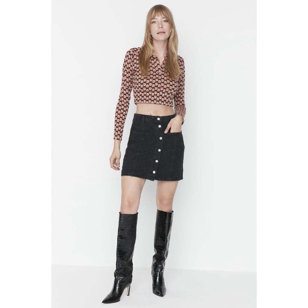 Синяя джинсовая юбка с высокой талией и строчкой спереди на пуговицах Twoss22et00050