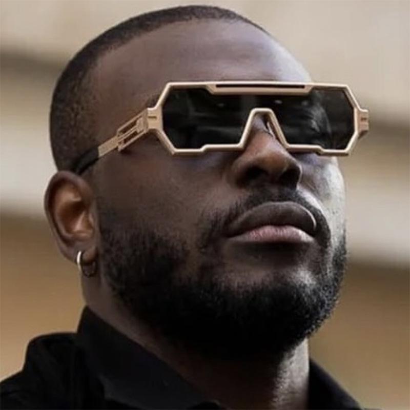 Men's Retro Steampunk Polygon Sunglasses - One-Piece, Irregular, High-End Street Style