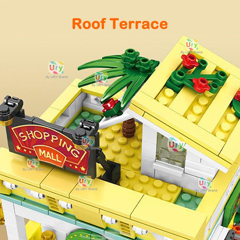 City Street View Modular Mall Supermarket Corner Convenience Store Retro Flower House MOC Architecture Building Blocks for Gifts