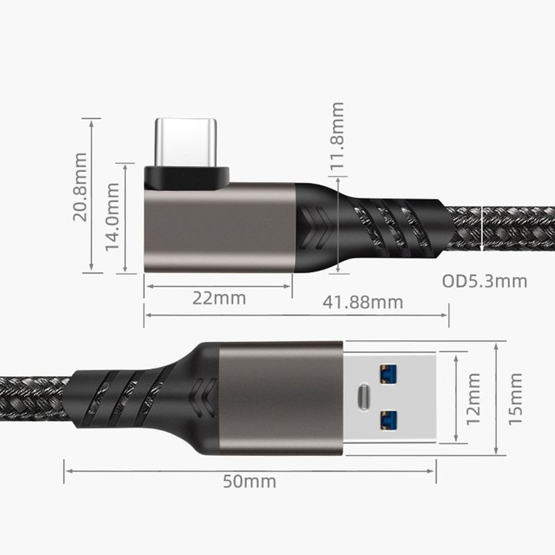 Новый USB 3.2 Gen 2 угловой кабель 10 Гбит/с 3м 5м Для Quest 1/2 VR Link Кабель USB Type A на Type-C Быстрая зарядка Кабель для камеры